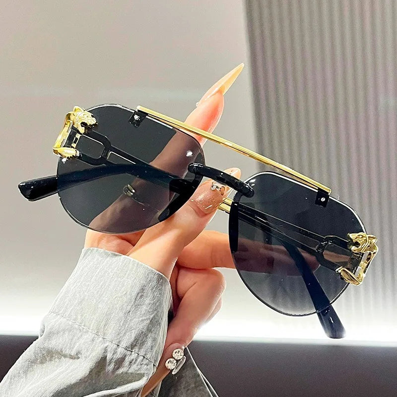 Frameless Beveled Sunglasses Frog Eyes Gradient Color UV Protection Oversized Sun Glasses