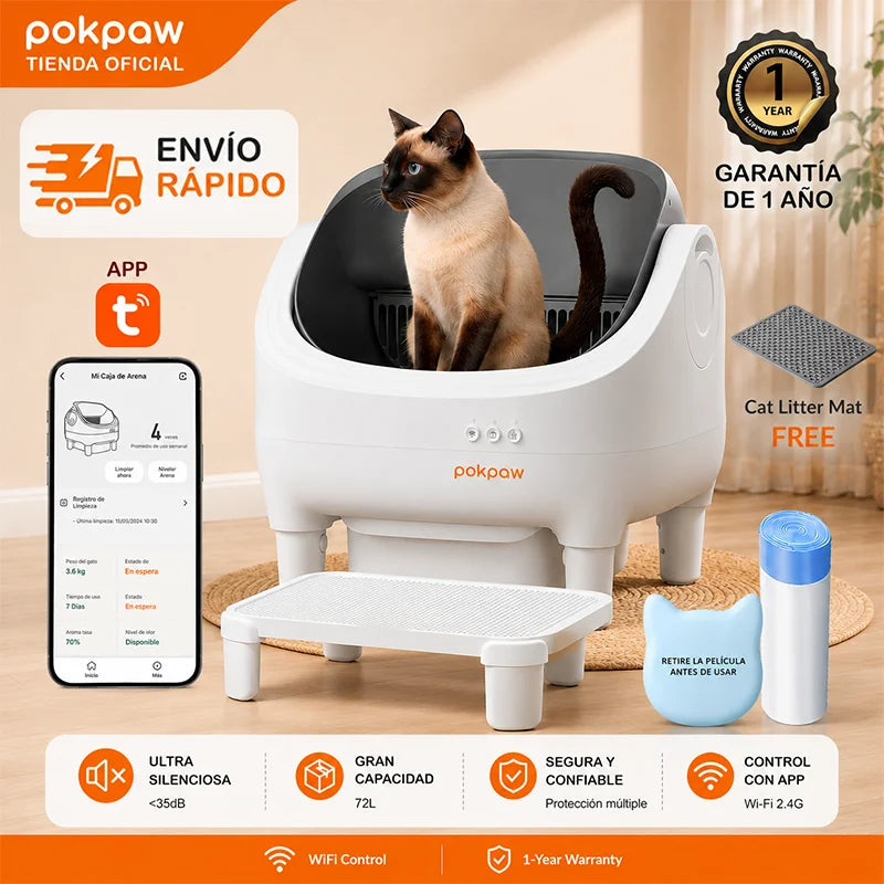 Pokpaw Automatic Self-cleaning Litter Box for Cats – 76L Large Smart Cat Toilet Open Sandbox for Cat Pet Supplies