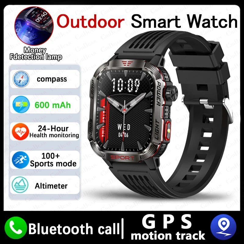 New Military Outdoor Smartwatch Men GPS Compass 600mAh BT Call 2.01" Screen Sports LED Flashlight 5ATM Waterproof Smart Watch