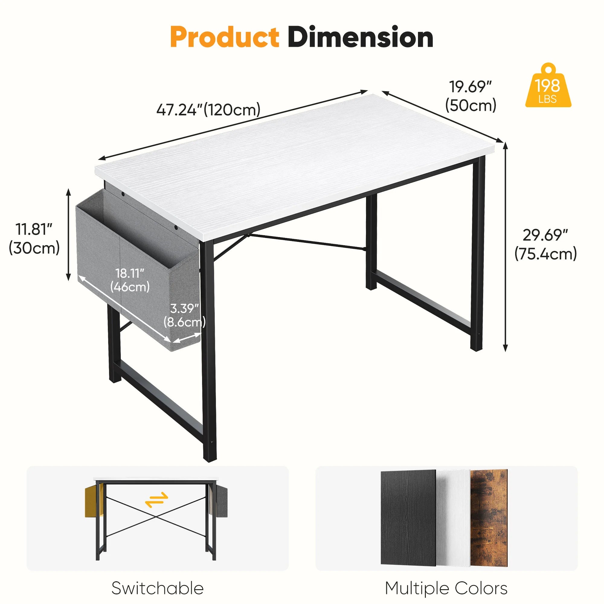 JHK 31IN to 55IN Computer Office Desk Writing Study Office Gaming Table with Storage Bag Metal Frame Wood Tabletop Easy Assembly