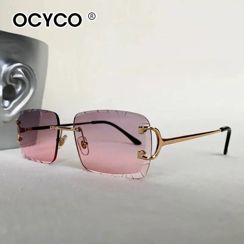 OCYCO New Rimless Square Sunglasses Men Cupronickel Fashion Punk Gradient Sun Glasses Vintage Trendy Small Frame Eyewear UV400