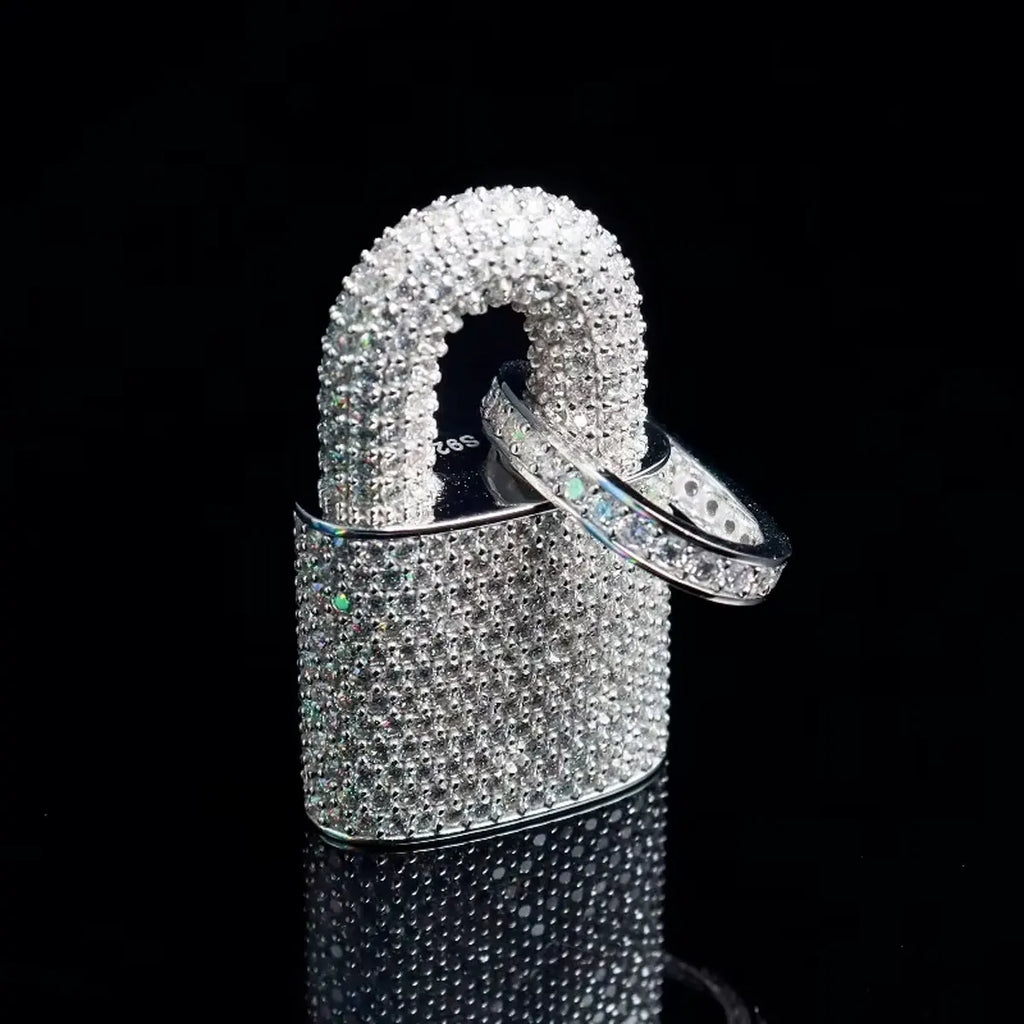 3D Customization Solid High Quality Iced  Moissanite Lock  Pendant Mother's Day and Father's Day Hiphop Jewelry for Men and Lady