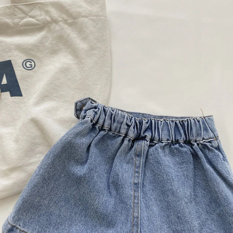 Brief Style Denim Blue Toddler Girls Skirt Shorts Kids Summer Sport Dress Pants Children Elastic Waist Trousers for 2-7 Years
