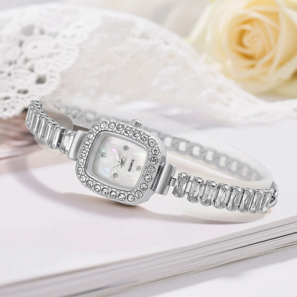 Temperament Simple Fashion Luxury Rhinestone Bracelet Women Square Quartz Watches