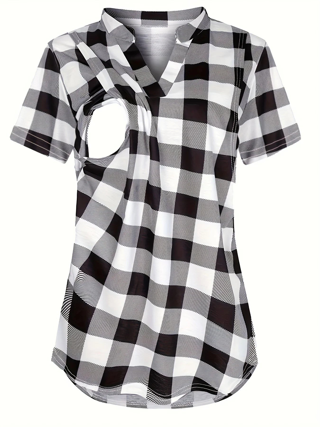 Women's Maternity Breastfeeding T-shirt V-Neck Solid Color Short Sleeve Nursing Tops Clothes for Pregnant Women