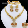 Dubai Nigeria Jewelry Sets For Women Luxury Design Five Petals Flower Pendant Necklace Earring Bracelet And Ring