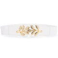 Women's Waist Cover Fashionable Gold Leaf Elastic Waist Closure With Double Hook Buckle Wide Belt Paired With Skirt Women Belt