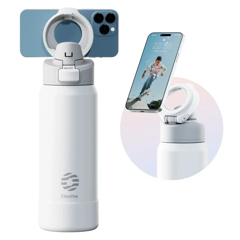 Fjbottle 710/950ML Stainless Steel Sports Water Bottle with Magnetic Phone Holder Bouncing Cover Insulation Cup Magnetic Thermos