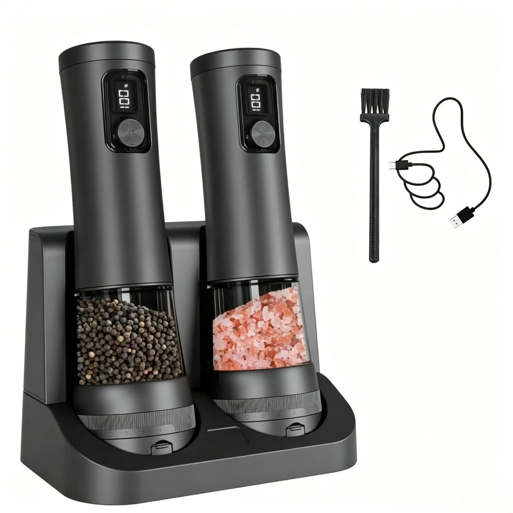 Electric Automatic Pepper Grinder Set Rechargeable Base LED Display Adjustable Coarseness Kitchen Tool for Spices Tools