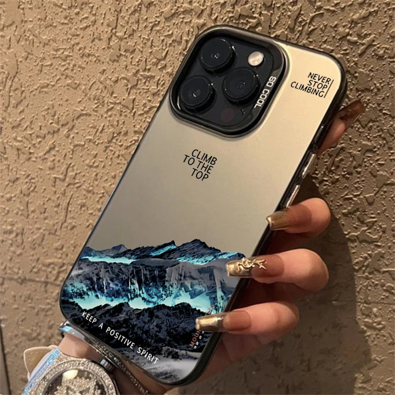 Snow Mountain Landscape Sunset Electroplate Silver Phone Case For iPhone 16 Pro 17 18 Pro 11 12 13 14 15 Pro Max Air 16E Cover