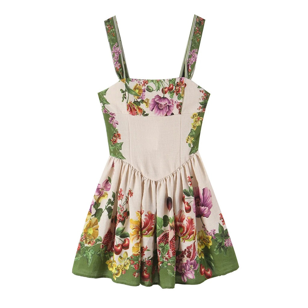 Elegant Fashion Floral Print Maxi Dress with Bell Sleeve Hemline Strapless A-Line Skirt Polyester Fabric City Walk Suitable