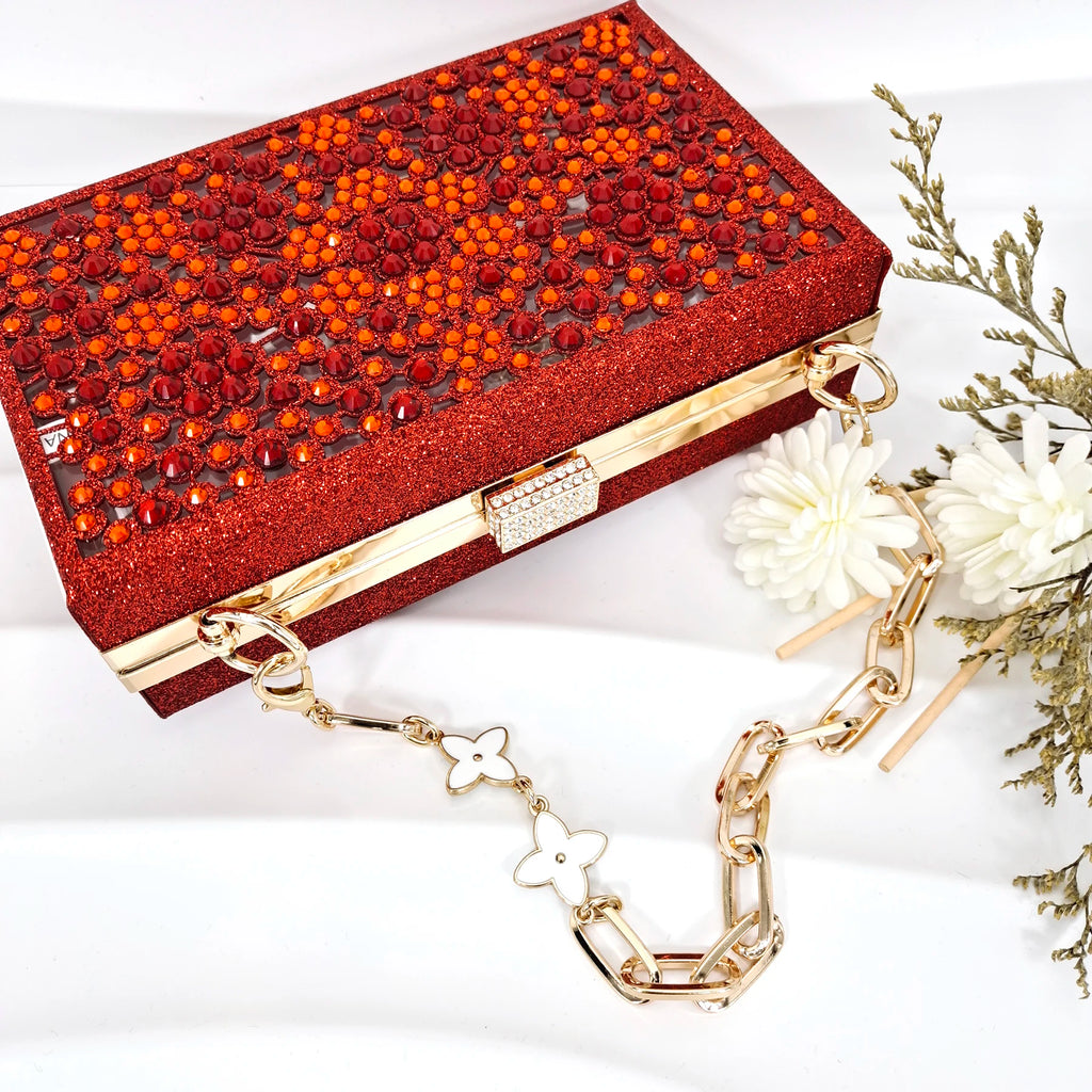 Happy Time Exquisite ! African Women's Shoes And Star Bag Rhinestone Embellished Pointed Toe Cutout Heels Square Clutch Bag