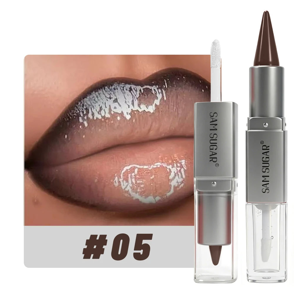 Double Head Lip Gloss Lipliner Two in One Moisturizing Texture Durable Gloss Easy to Apply Natural Lip Makeup