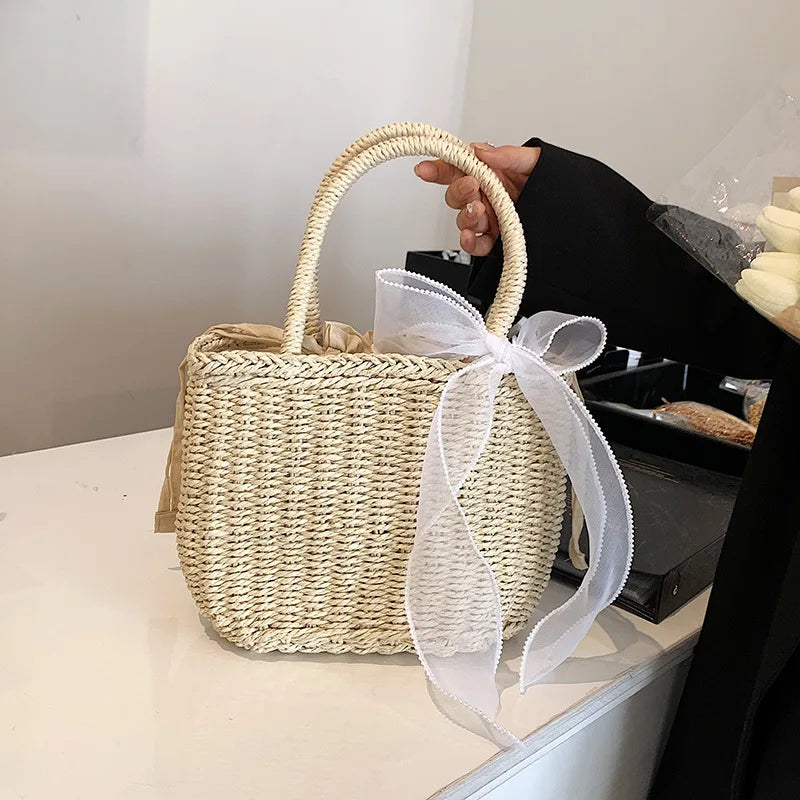 Women Summer Straw Rattan Woven Tote Small Clutch Bags Retro Ladies Beach Basket Handbags Vacation Travel Shopping Purse Bolsos