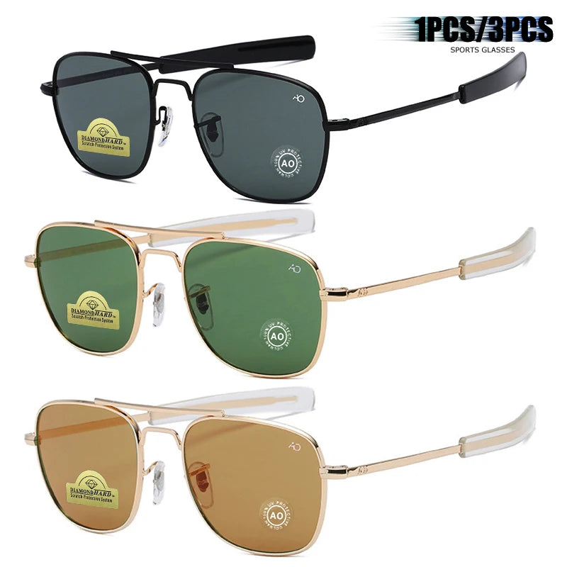 1pcs/3pcs Pilot Fashion Glasses Men Top Quality Brand Designer Tempered Glass Lens AO Pilot Fashion Glasses For Women Male