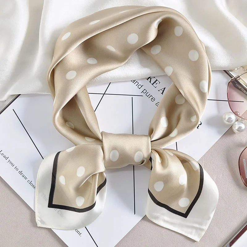 Luxury Apricot Print 70*70cm Silk Square Scarf Women Soft Satin Hairband Neckerchief Tie Female Headband Foulard Bag Ribbon Gift