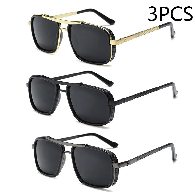 1/2/3PCS New Style Stylish  Retro Car Sunglasses Thickened Double Beam Punk Men's Metal Sunglasses 877