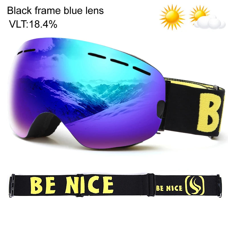 UV400 Anti-fog Double Layers Ski Goggles Big Lens Ski Mask Glasses Skiing Snow Snowboard Eyewear Mirror Polarize Goggles for men