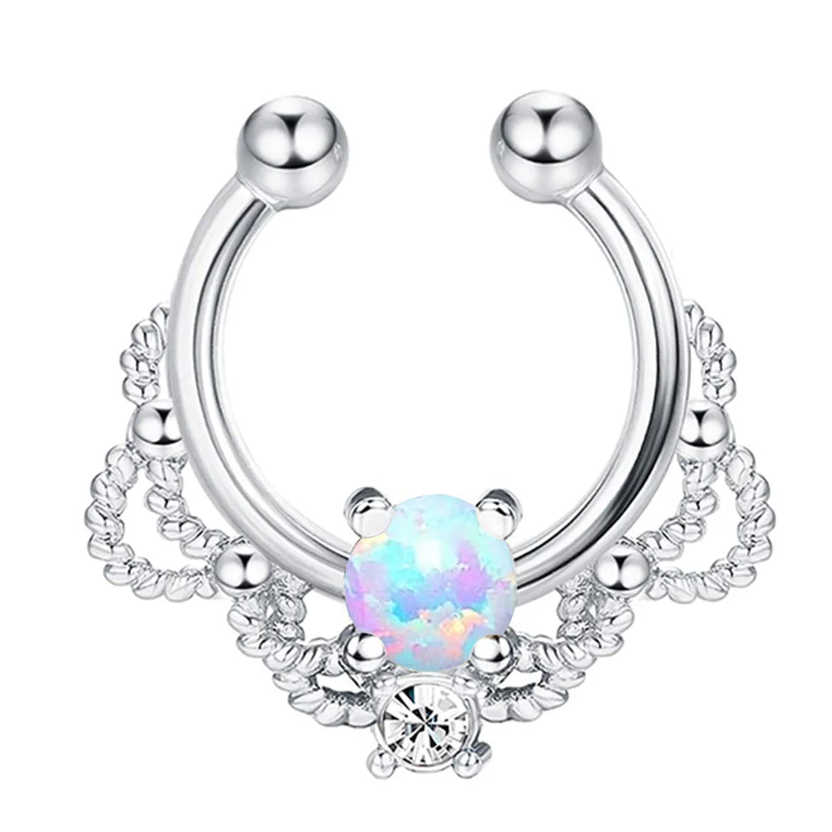 Single Synthetic Opal Clip for Women, Non-Piercing Rack Ring, 1 Piece