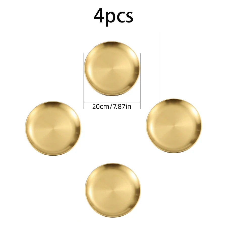 4pcs Stainless Steel Silver Plates, Korean Style Grilled Meat Plates, Household Circular Trays, Bone Plates, Cake Plates