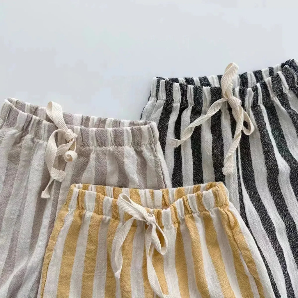 Spring Baby Boys Stripe Pants Cotton Casual Linen Elastic Trouers Toddler Infant Kids Girls Loose Pants