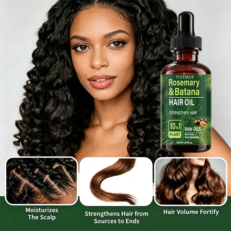 YUITIKUE Rosemary Batana Hair Oil 10 In 1 Plant Raw Oil Quick Absorb Non Sticky Strengthen Nourish Dry Frizzy Hair Care 30ml
