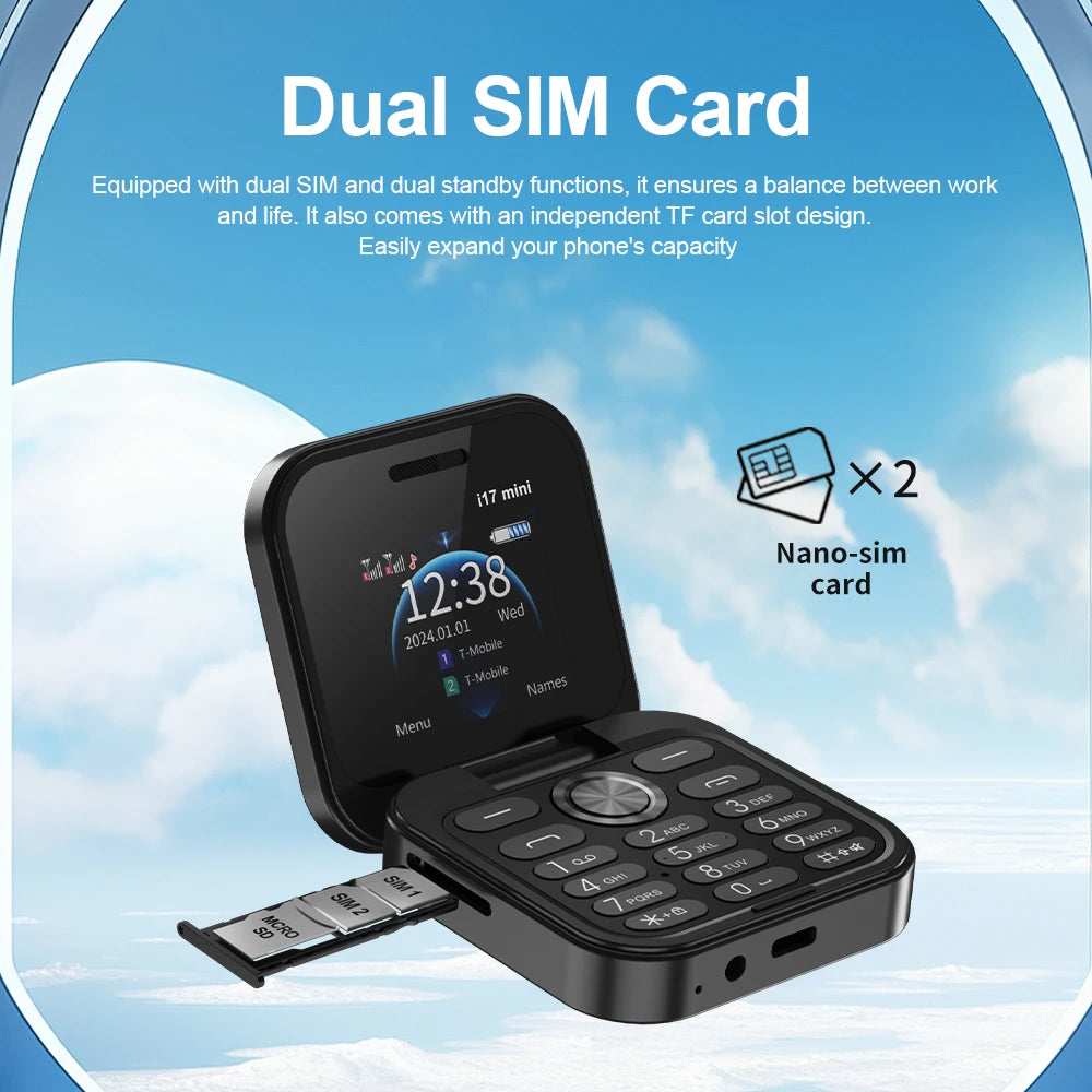 2025 Hot Sale SERVO I17Mini 2G Small Flip Mobile Phone 2 SIM Speed Dial Magic Vioce MP3 Flashlight Mini Fold Cellphone FM Radio