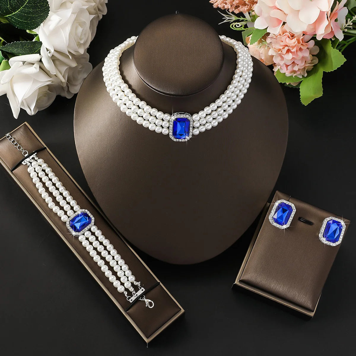 Light luxury candy colored pearl jewelry set with elegant double-layer design for wedding/Valentine's Day gift jewelry