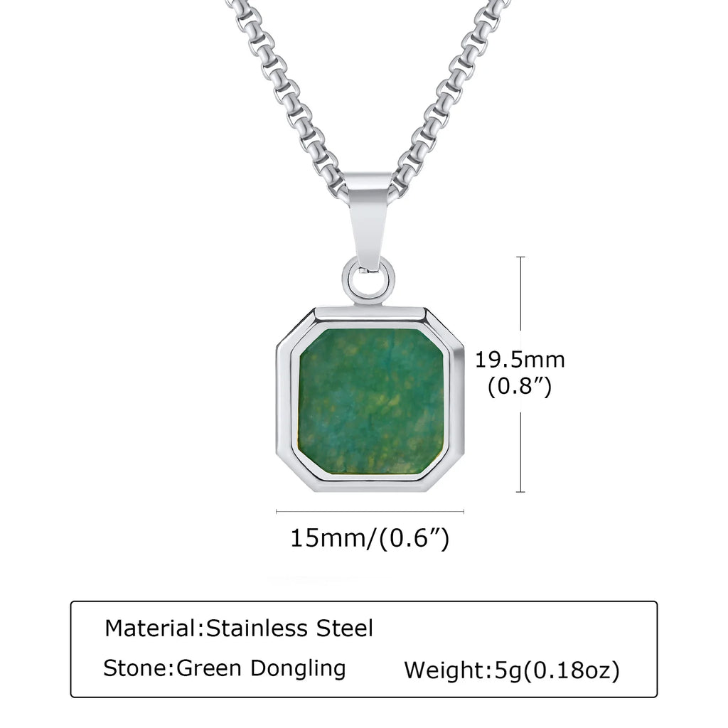 Trendy Pendant Necklaces for Men,Square Natural Stone Stainless Steel Necklaces,Hip Hop Healing Jewelry Gifts for Husband Dad