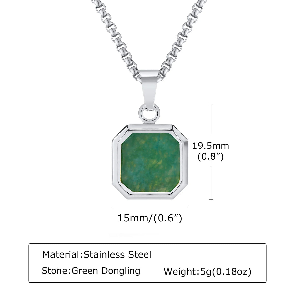 Trendy Pendant Necklaces for Men,Square Natural Stone Stainless Steel Necklaces,Hip Hop Healing Jewelry Gifts for Husband Dad