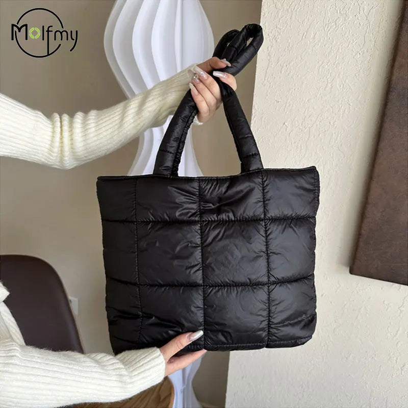 Winter Padded Shoulder Bag for Women Large Capacity Top HandleBag Winter Quilted Cloud Handbag Shopping Bags Bolsas Para Mujeres