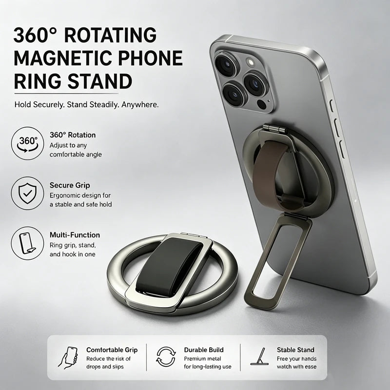 Silicone Magnetic Folding Phone Finger Grip 360° Rotating Universal Phone Ring Holder for MagSafe iPhone 17 Xiaomi Cell Phone