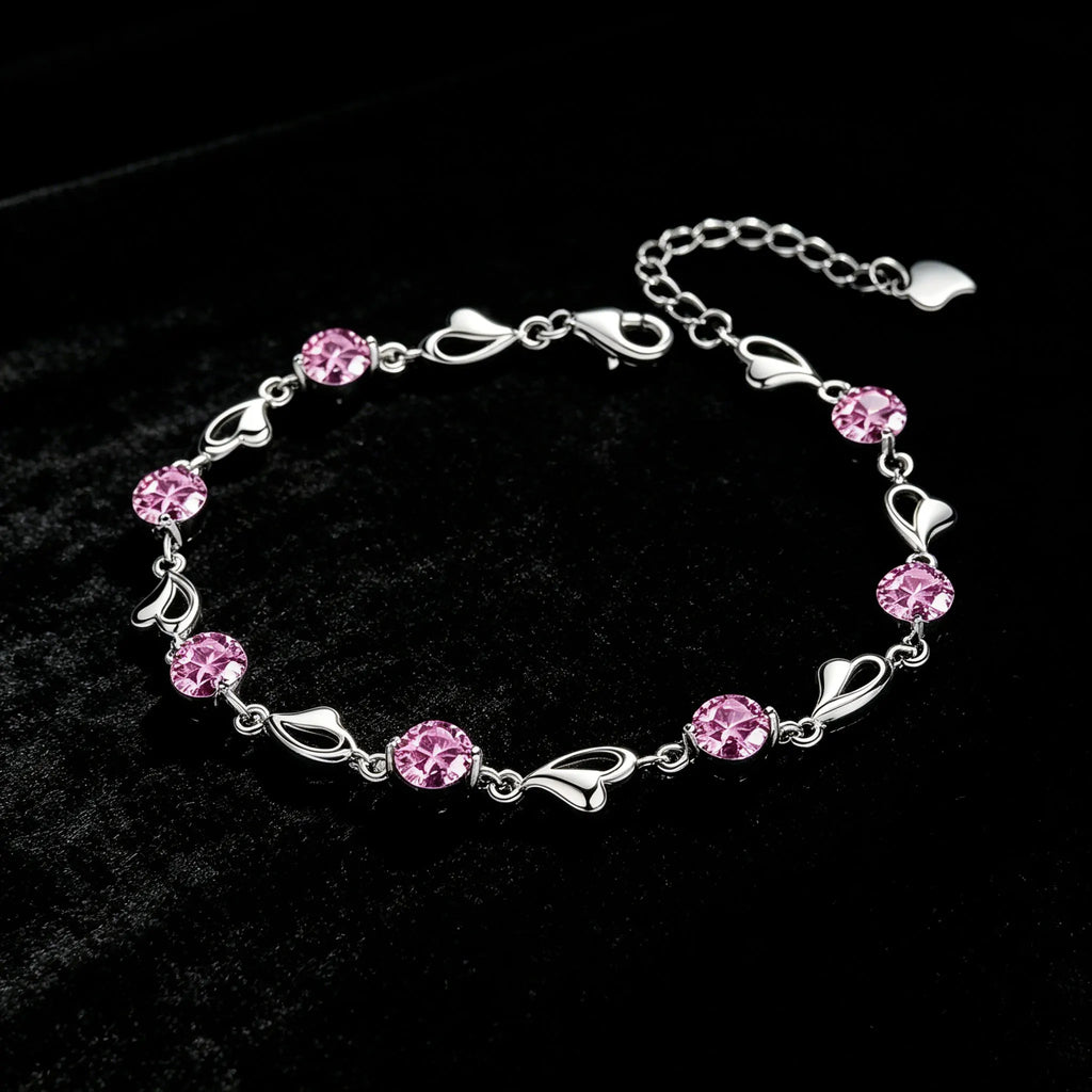 LYEE CYEE 925 Sterling Silver Heart Shaped Bracelet For Women vintage style Pink Moissanite Charm Bracelets Original Party Jewelry