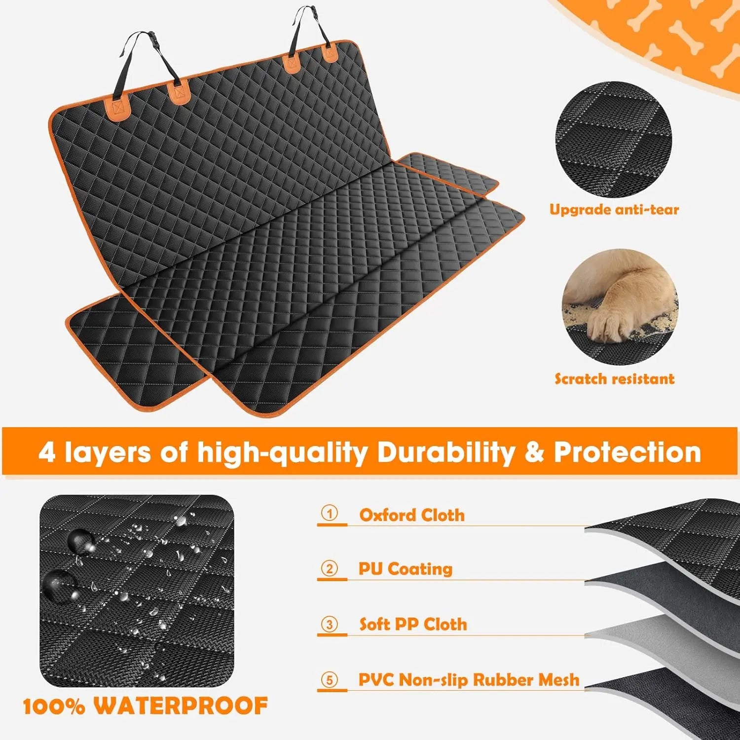Dog Seat Cover for Back Seat Nonslip Car Seat Protector for Dogs with Waterproof Oxford Fabric for Trucks & SUV