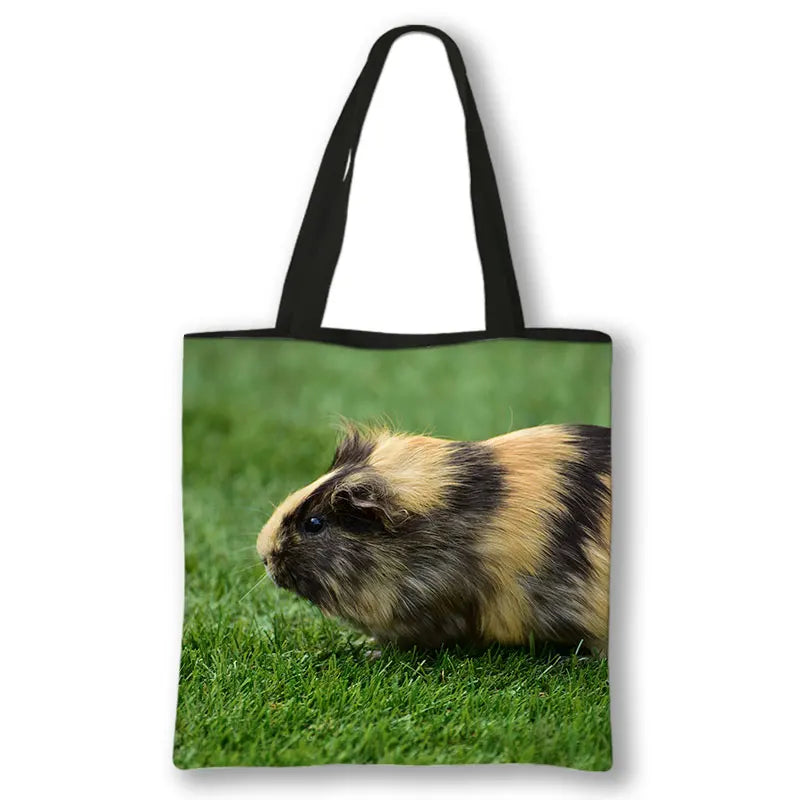 Kawaii Pet Guinea Pig Hamster Print Shoulder Bag Women Casual Handbags Large Capacity Totes Bag Eco Reusable Shopping Bags Gift