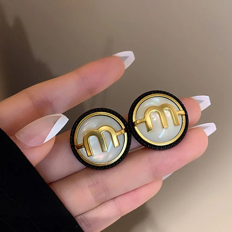 Double-sided Zircon Dripping M Letter Light Luxury High-end Hoop Earrings French Personality DesignTemperament Earring K
