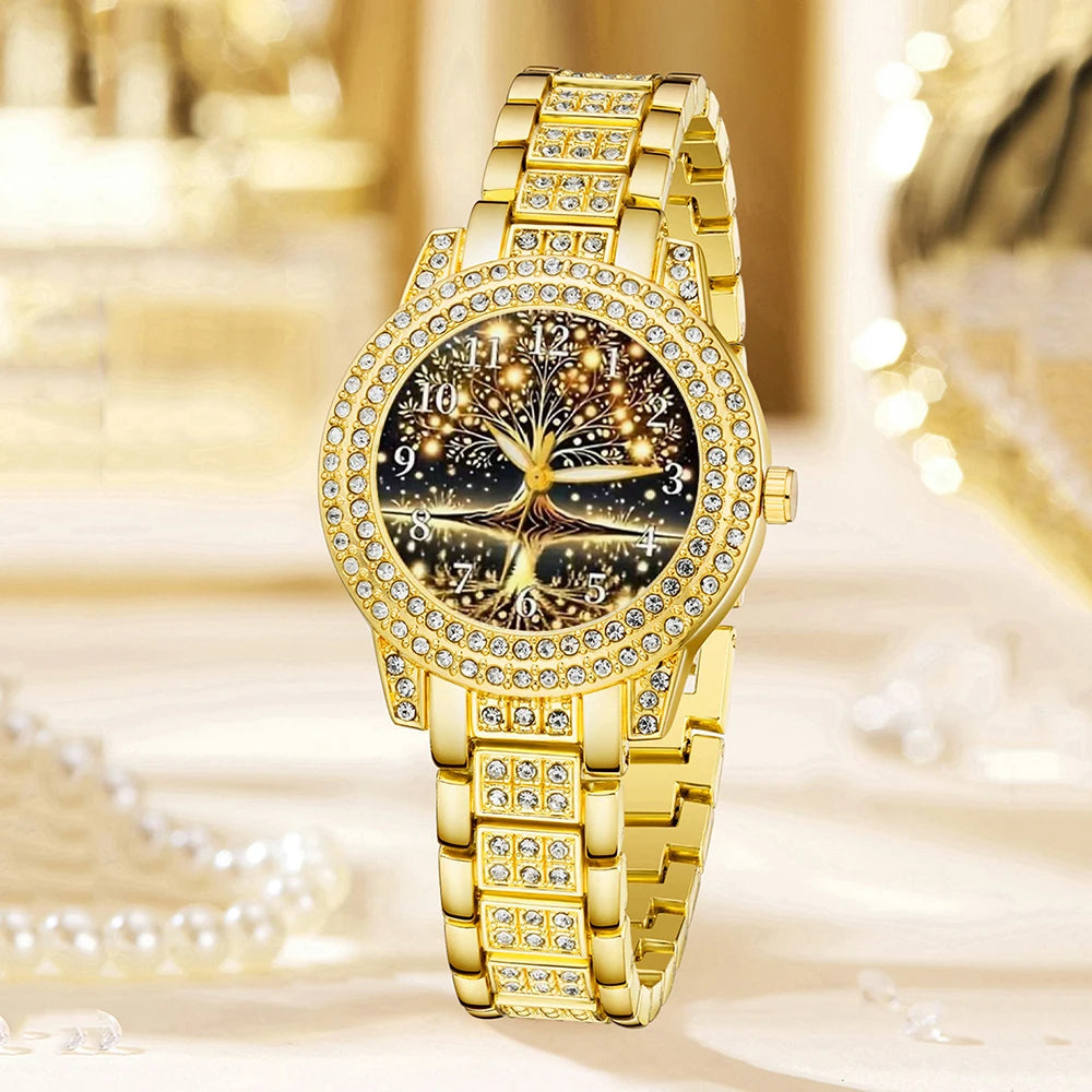 5Pcs/Set Unisex Jewelry Watches Women's Wristwatch Accessories Gold Fashion Business Elegant Classic Exquisite Light Luxury Rhinestone Luxury Bracelet Watch Set Y2K Suitable for Travel, Vacation, Parties, Daily Outfits, and O