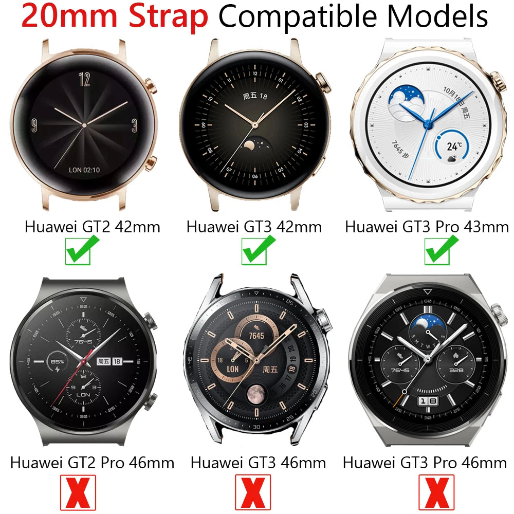 20mm Leather Watch Band For Huawei Watch GT 3/2 GT2 42mm GT3 Pro 43mm Strap Women Honor Magic 2 ES Smartwatch Wristband Bracelet