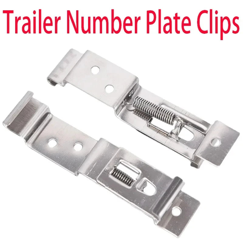 2 PCS Rectangular Car License Plate Spring Loaded Stainless Steel Bracket Cars Frame Holder Clamps Trailer Number Plate Clips