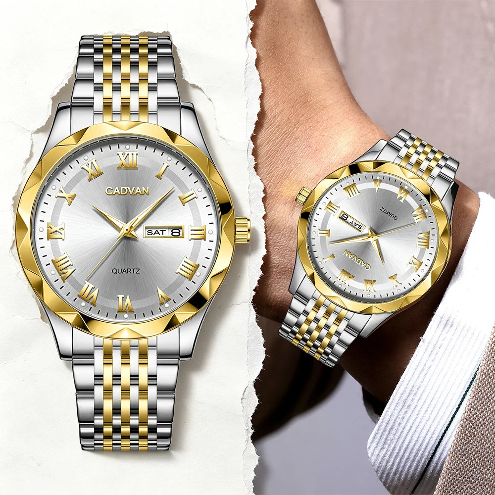 CADVAN Men's Luxury Steel Strap Calendar Watch with Stylish Stainless Steel Strap, Perfect Gift for Men's Watches - Boxed