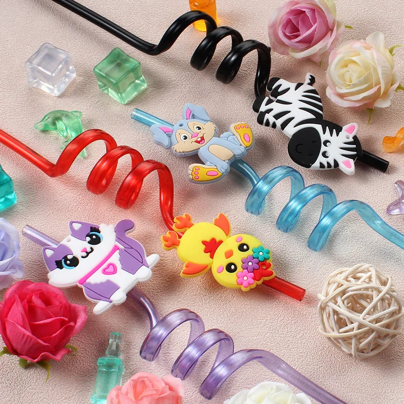 6pcs Zoo-themed Straws  Reusable Plastic Twisted Straws  Decorations for School, Kids' Birthdays, and Family Parties