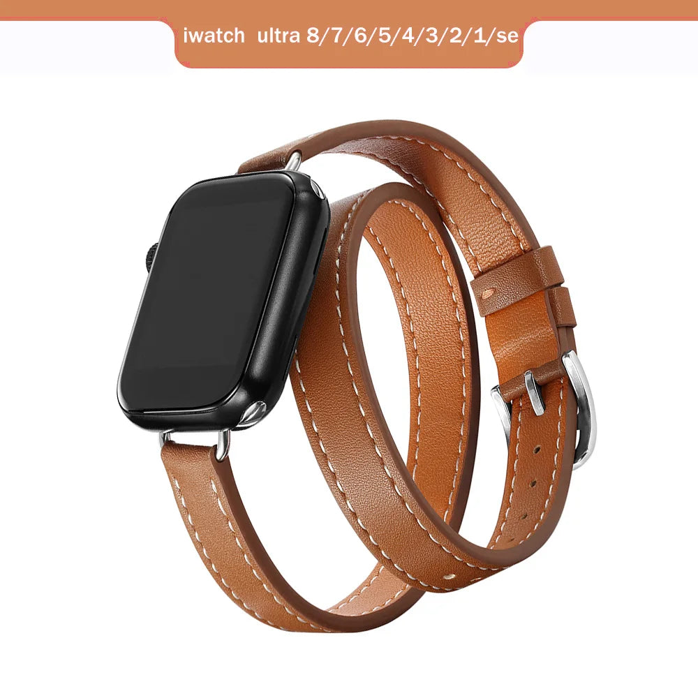 Band for Apple Watch Ultra 49mm 45mm 42mm 44mm 41mm 38mm 40mm Double Tour Leather Strap Iwatch Series 9 8 7 6 Se 5 4 3 2 Correa