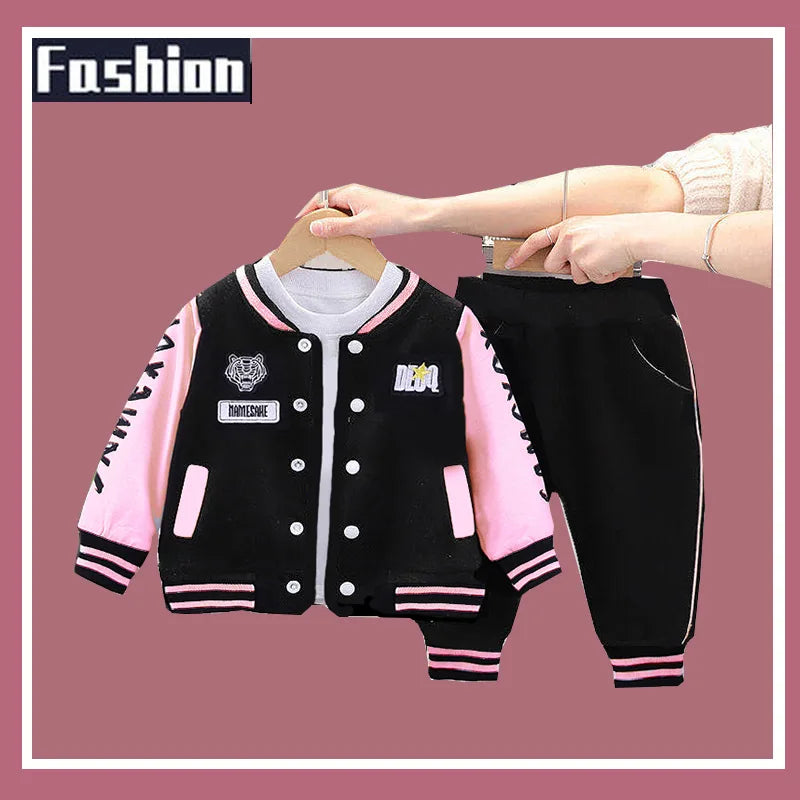 Boys Baseball Clothing Suit Girls Cartoon Sets Autumn Letter Causal Outfits New Children Fashion Jacket Pants 2Pcs Kids Costume