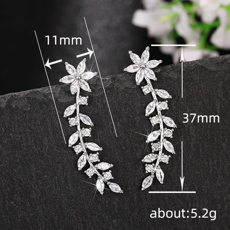 Huitan Aesthetic Flower Stud Earrings Climb Ear Earrings Exquisite Women's Ear Accessories with Dazzling CZ New Fashion Jewelry