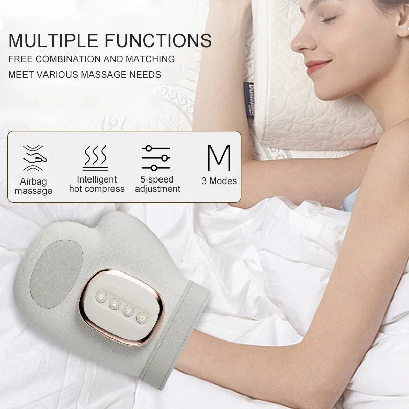 Electric Hand Massager Gloves with Airbag Compression Vibration Heat, Portable Hand Finger Wrist Massager for Carpal Tunnel Reli