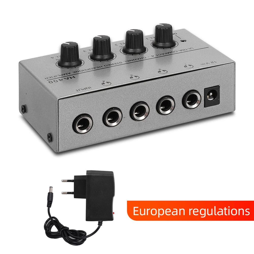 4 Channels Mini Stereo Headphone Amplifier HA400 Headphone Distributor Ultra-Compact With Power Adapter EU US Plug Adapter
