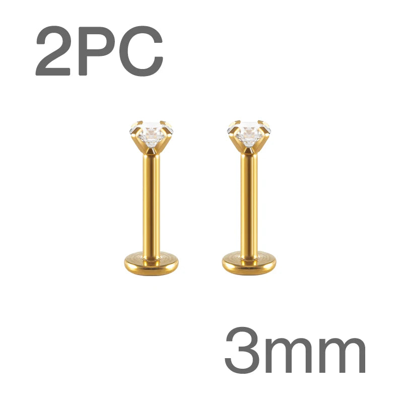 Surgical Steel CZ Flat Back Labret Stud 16G 6mm 8mm Internally Threaded for Cartilage Helix Tragus Lip Hypoallergenic Piercing