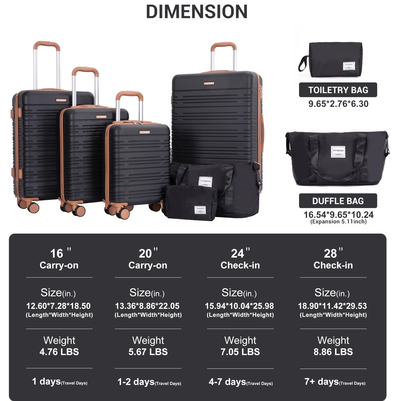 Luggage Sets 6 Piece, Suitcases with Double Spinner Wheels and TSA Lock, Hardcase 6 Set 16/20/24/28 Luggage with Travel Duffle Bag