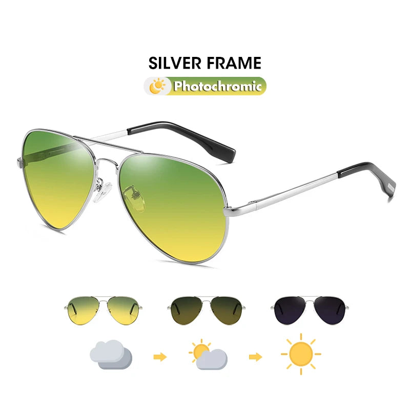 Photochromic Sunglasses Men Polarized Aviation Day Night Vision Glasses for Driving Women Anti-UV Goggle oculos de sol masculino
