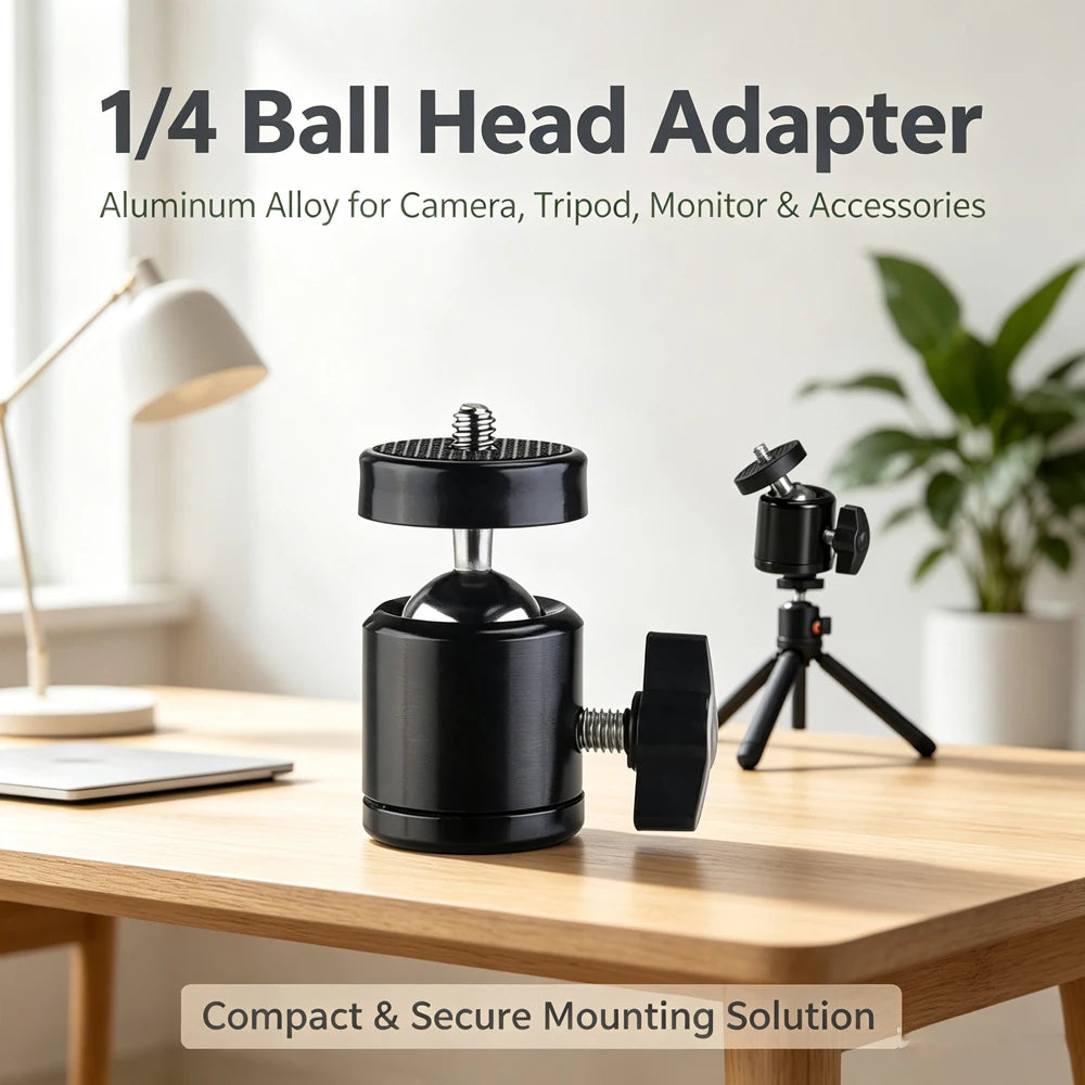 Aluminum Alloy 360° Rotatable Mini Ball Head with 1/4" Screw for DSLR Camera Tripod Phone Mount Vlog Photography